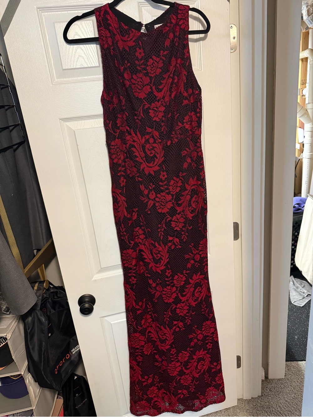 Alice + Olivia Red & Black Floral Lace Maxi Dress